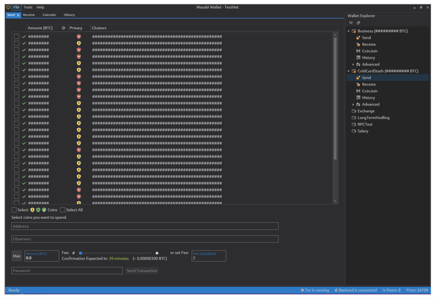 screenshot of Wasabi Wallet
